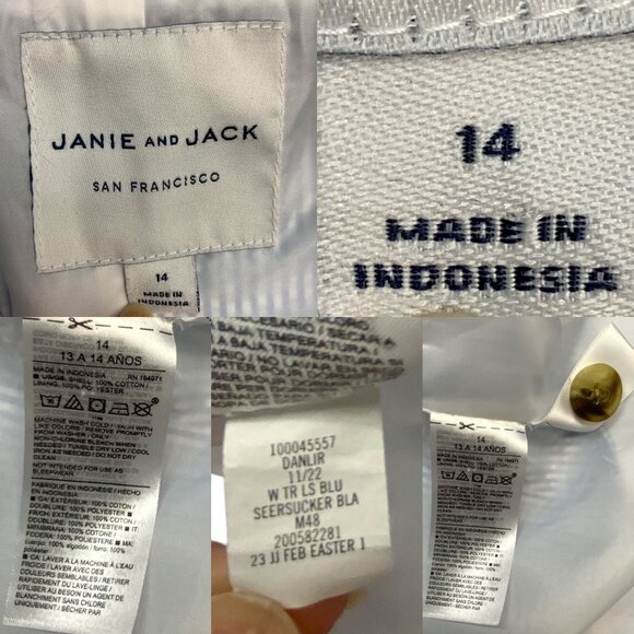 Janie And Jack Boys Striped Seersucker Blazer 14 Blue Provence Stripe Nautical - Picture 4 of 12